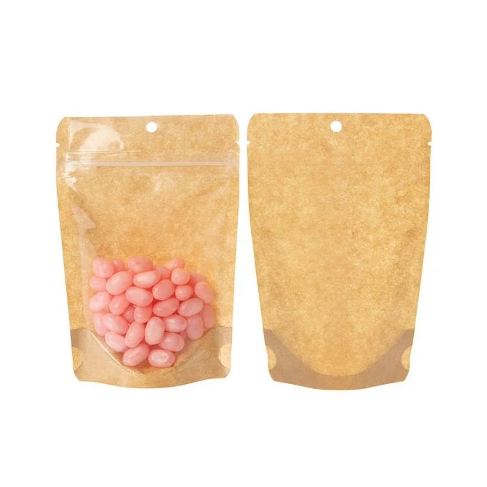 Standbodenbeutel Transparent/Kraft 10.2x6x15.2cm mit Aufhängeloch (100 Stück) [ZBGKC2H]