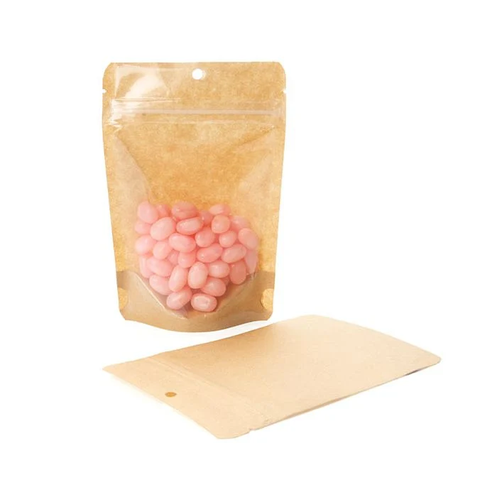Standbodenbeutel Transparent/Kraft 10.2x6x15.2cm mit Aufhängeloch (100 Stück) [ZBGKC2H]