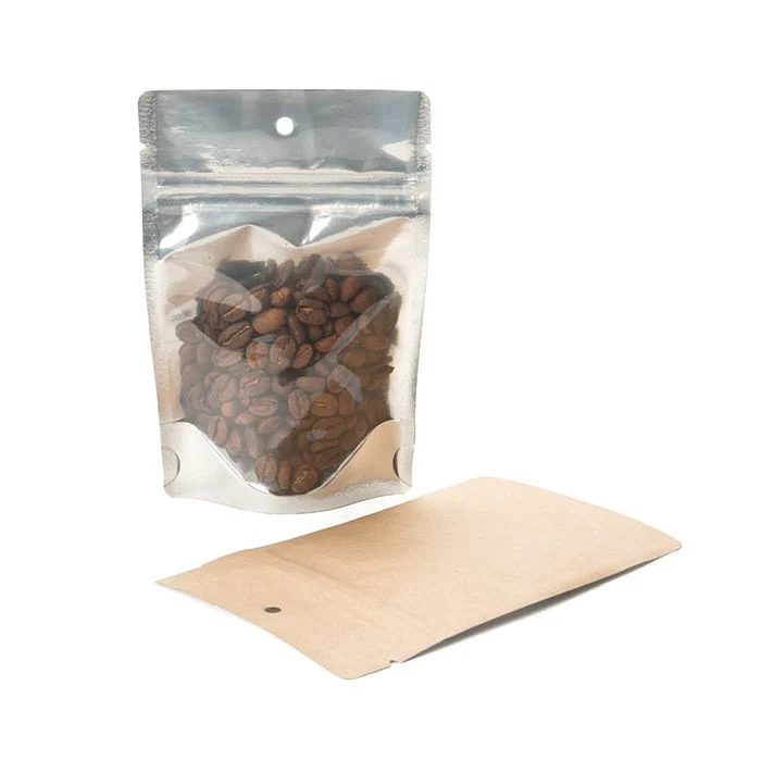 Standbodenbeutel Transparent/Kraft 10.2x6x15.2cm mit Aufhängeloch (100 Stück) [ZBGK2H]