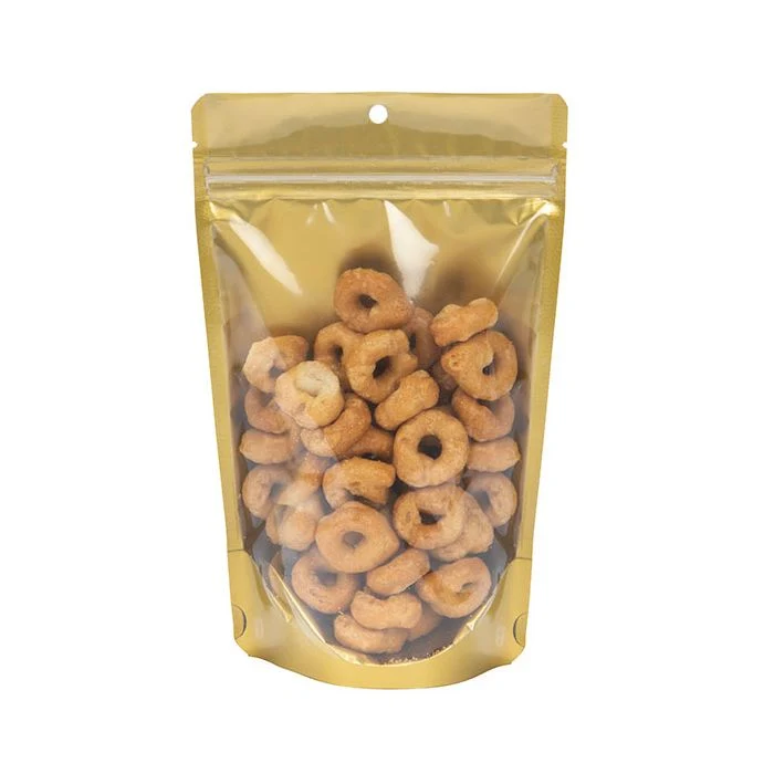 Standbodenbeutel Transparent/Gold 13x7.9x20.6cm mit Aufhängeloch (100 Stück) [ZBGGC3H]