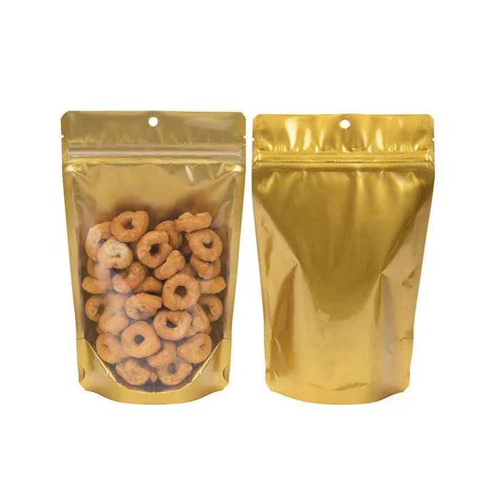 Standbodenbeutel Transparent/Gold 13x7.9x20.6cm mit Aufhängeloch (100 Stück) [ZBGGC3H]
