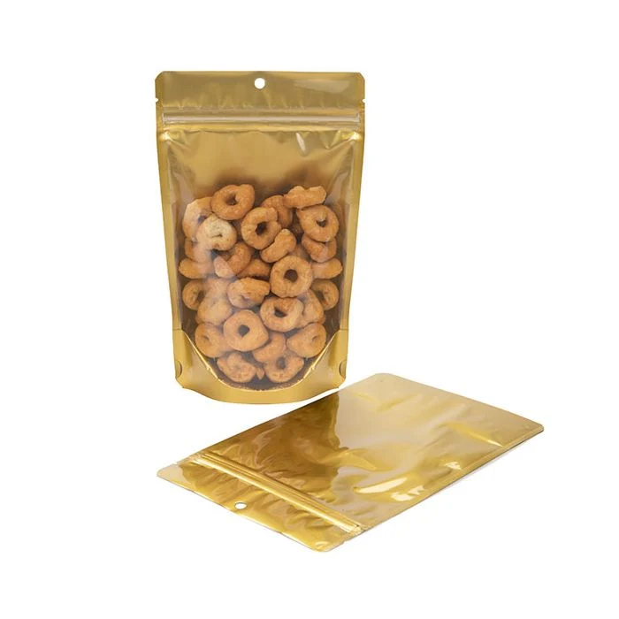 Standbodenbeutel Transparent/Gold 13x7.9x20.6cm mit Aufhängeloch (100 Stück) [ZBGGC3H]