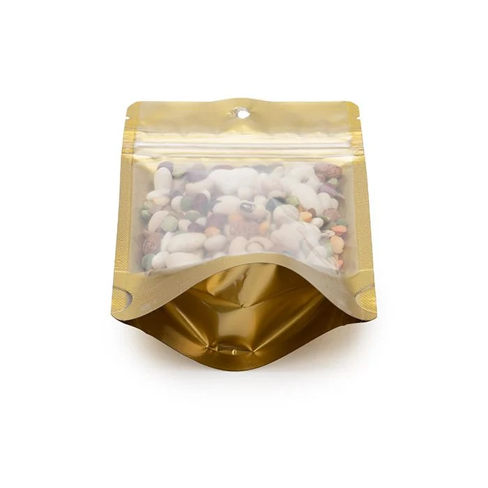 Standbodenbeutel Transparent/Gold 10.2x6x15.2cm mit Aufhängeloch (100 Stück) [ZBGGC2H]