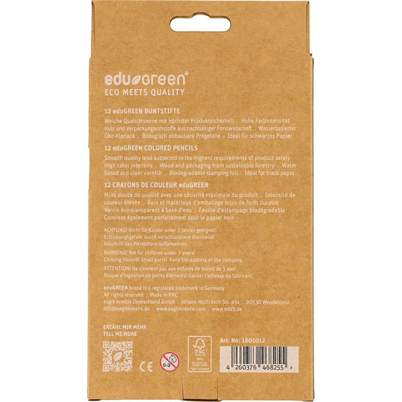 edu Green Jumbo-Buntstifte, Dicke 10 mm, Mine 5 mm, Sortierte Farben, 12 Stk/ 1 Pck [HOB-408112]