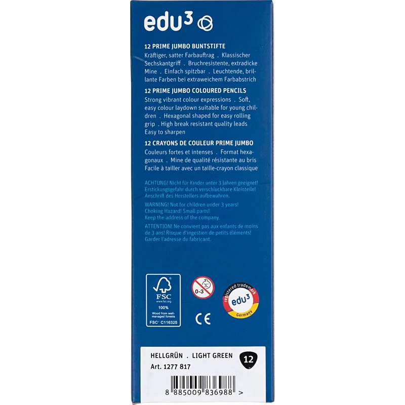 edu3 Jumbo-Buntstifte, Dicke 10 mm, Mine 6,25 mm, Hellgrün, 12 Stk/ 1 Pck [HOB-408062]