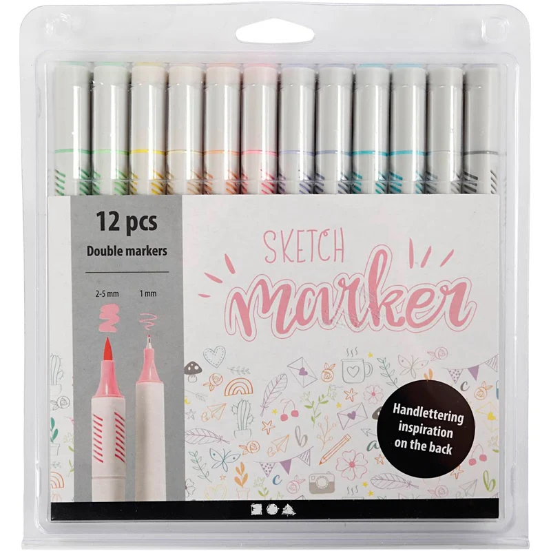 Sketch Marker, Strichstärke 1+2-5 mm, Pastellfarben, 12 Stk/ 1 Pck [HOB-37380]