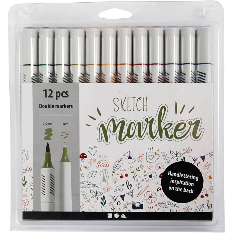 Sketch Marker, Strichstärke 1+2-5 mm, sanfte, dezente Farben, 12 Stk/ 1 Pck [HOB-37379]