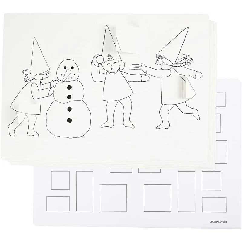 Adventkalender mit Wichtelmännern bei der Schneeballschlacht, A3, Größe 30x42 cm, Weiß, 30 Stk/ 1 Pck [HOB-537001]