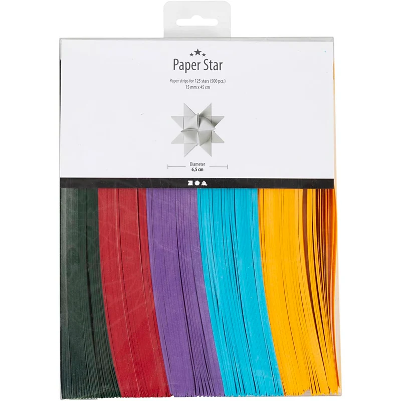Papierstreifen für Sterne, L 45 cm, D 6,5 cm, B 15 mm, Sortierte Farben, 500 Stk/ 1 Pck [HOB-529099]