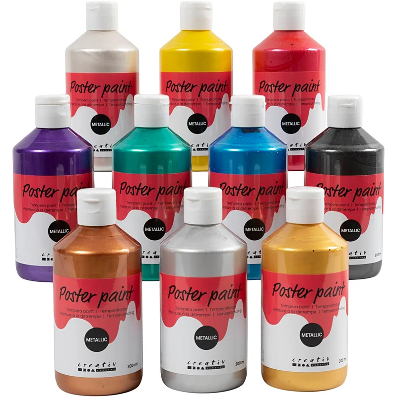 Temperafarbe Metallic, Sortierte Farben, 10x300 ml/ 1 Pck [HOB-629890]