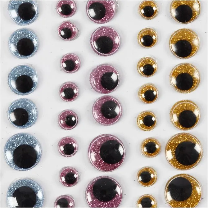 Wackelaugen, D 8+10+12+15 mm, Hellblau, Gold, Rosa, 54 Stk/ 1 Bl. [HOB-29061]