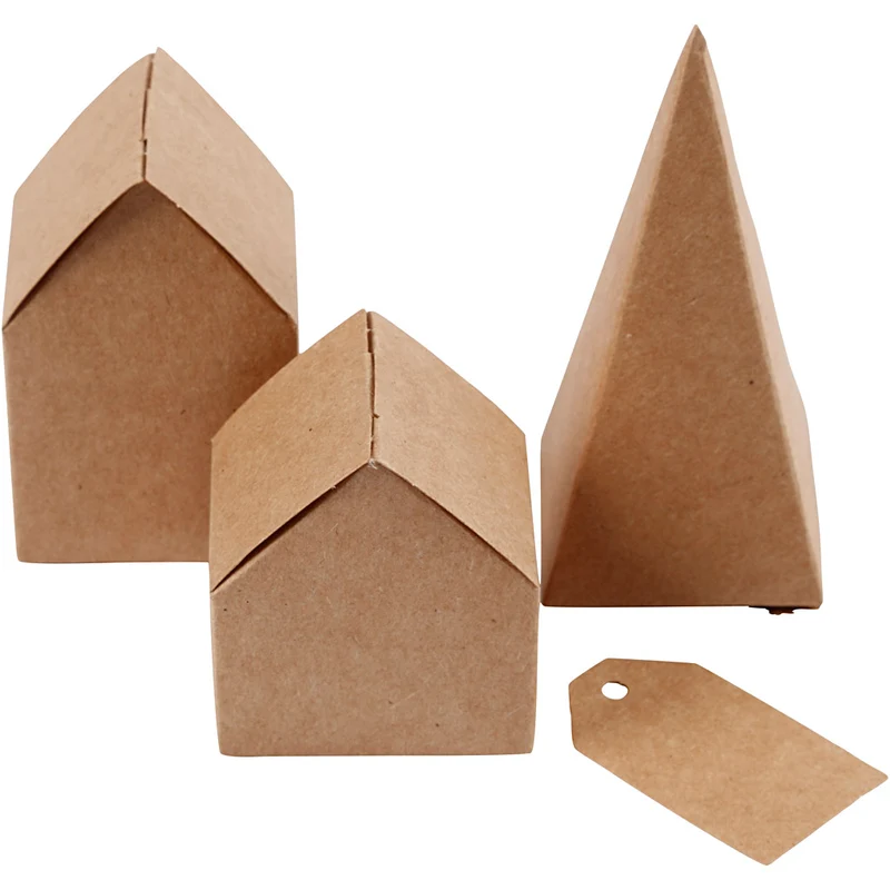 Gestanzte Häuser und Bäume aus Karton, H 5,7-10 Cm cm, 1 Set [HOB-29040]