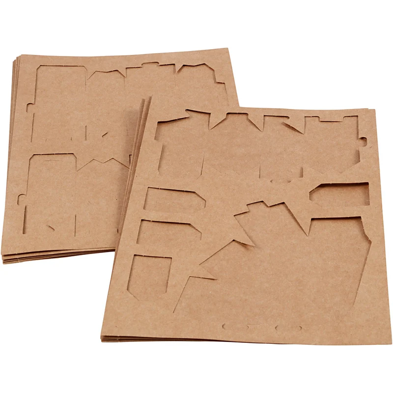 Gestanzte Häuser und Bäume aus Karton, H 5,7-10 Cm cm, 1 Set [HOB-29040]