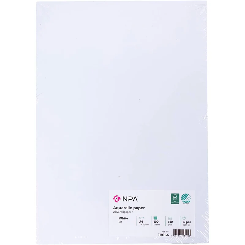 Aquarellpapier, A4, 180 g, Weiß, 100 Bl./ 1 Pck [HOB-514864]