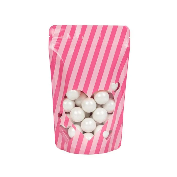 Standbodenbeutel Rosa mit Herz-Sichtfenster 13x7.9x20.6cm (25 Stück) [ZBGW3HT]