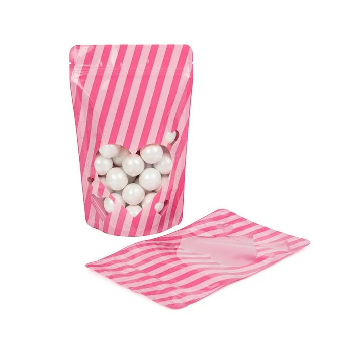 Standbodenbeutel Rosa mit Herz-Sichtfenster 13x7.9x20.6cm (25 Stück) [ZBGW3HT]