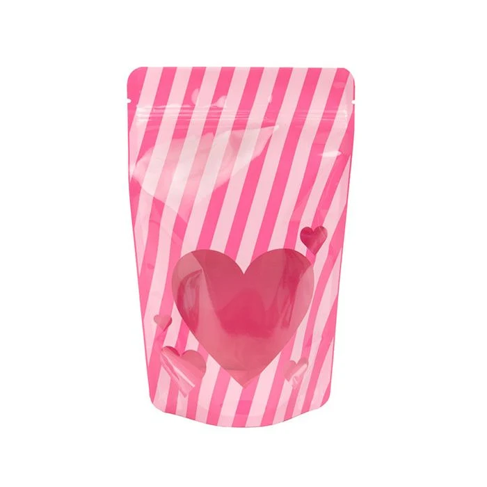 Standbodenbeutel Rosa mit Herz-Sichtfenster 13x7.9x20.6cm (25 Stück) [ZBGW3HT]