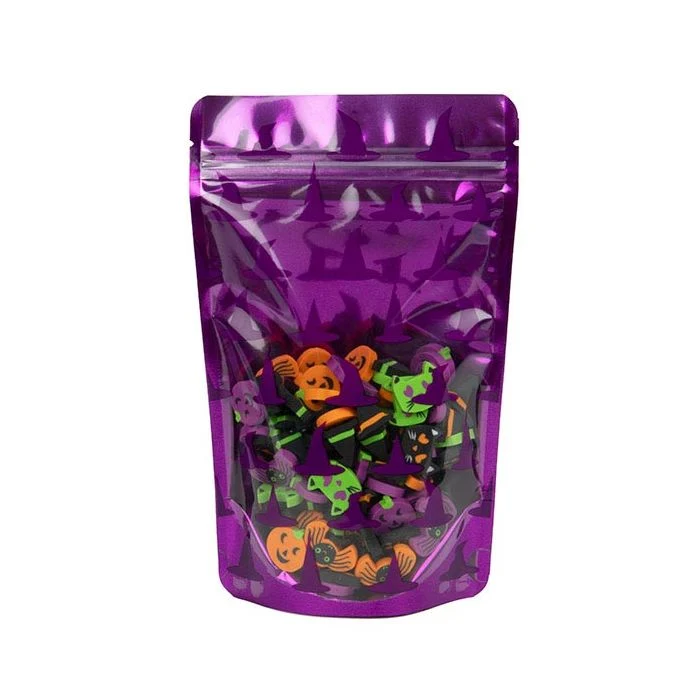 Standbodenbeutel Lila mit Hexenhüte-Druck 13x7.9x20.6cm (25 Stück) [ZBGW3HA]