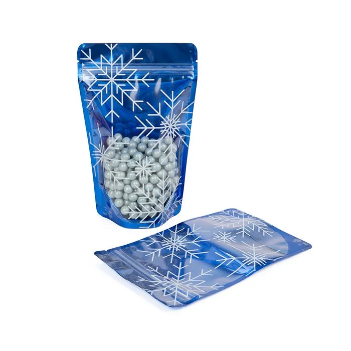 Standbodenbeutel Blau mit Schneeflockendruck 13x7.9x20.6cm (25 Stück) [ZBGSW3S]