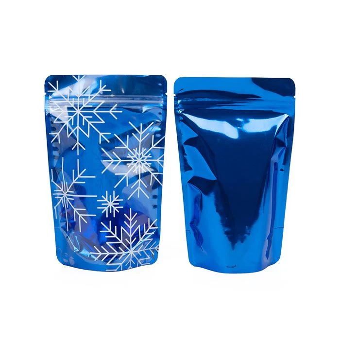 Standbodenbeutel Blau mit Schneeflockendruck 13x7.9x20.6cm (25 Stück) [ZBGSW3S]