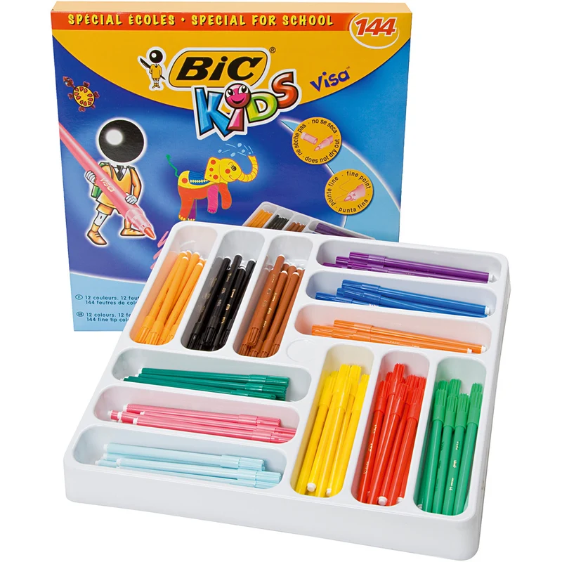 BIC Visa Fine Filzstifte, Strichstärke 0,7 mm, Sortierte Farben, 12x12 Stck., 144 Stk/ 1 Pck [HOB-393144]