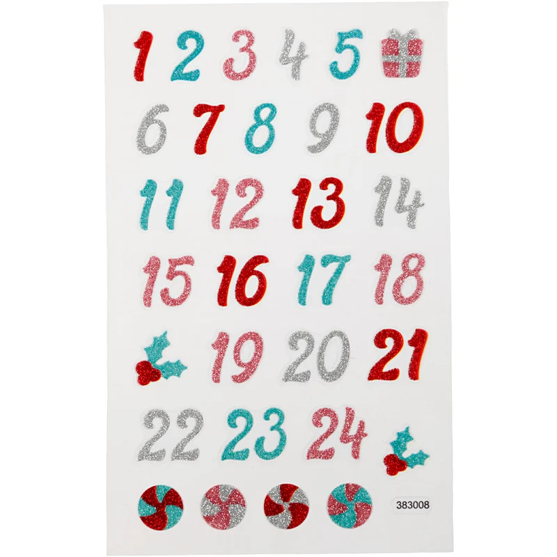 Glitzer-Sticker, Advent-Zahlen, Blatt 10x16 cm, 1 Bl. [HOB-280011]
