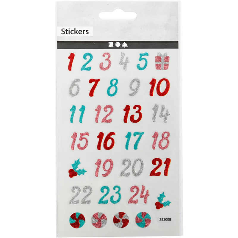 Glitzer-Sticker, Advent-Zahlen, Blatt 10x16 cm, 1 Bl. [HOB-280011]