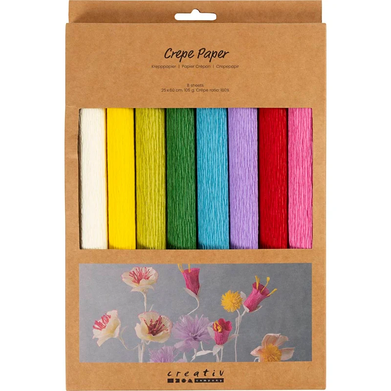 Krepppapier, Blatt 25x60 cm, Kreppanteil: 180%, 105 g, Standard-Farben, 8 Bl./ 1 Pck [HOB-209003]
