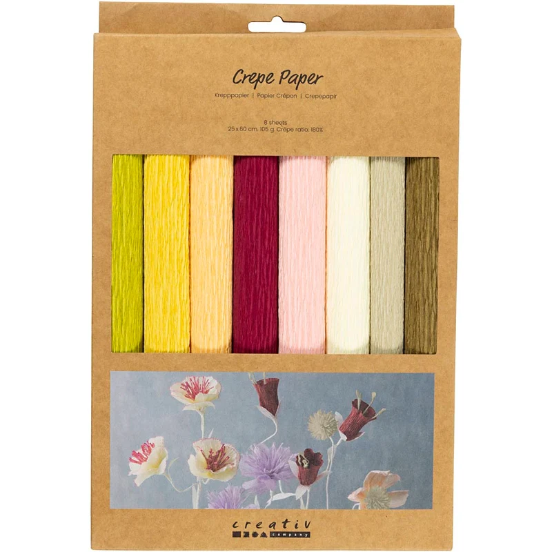Krepppapier, Blatt 25x60 cm, Kreppanteil: 180%, 105 g, sanfte, dezente Farben, 8 Bl./ 1 Pck [HOB-209002]