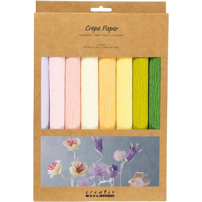 Krepppapier, Blatt 25x60 cm, Kreppanteil: 180%, 105 g, Pastellfarben, 8 Bl./ 1 Pck [HOB-209001]