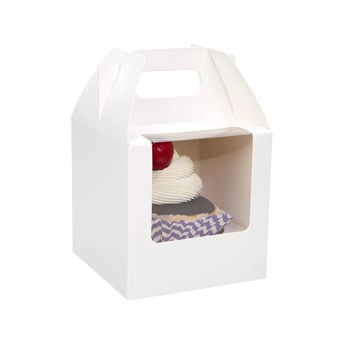 Cupcake-Boxen für 1 Cupcake 10.2x10.2x10.2cm Weiß mit Griffen (100 Stück) [CBS57W]