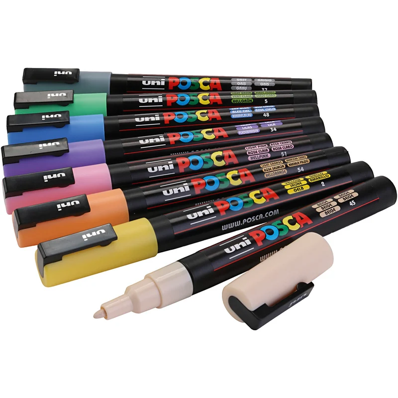 Posca Marker , Sortierte Farben, Nr. PC-3M, Strichstärke 0,9 - 1,3 mm, 8 sort./ 1 Pck [HOB-384290]
