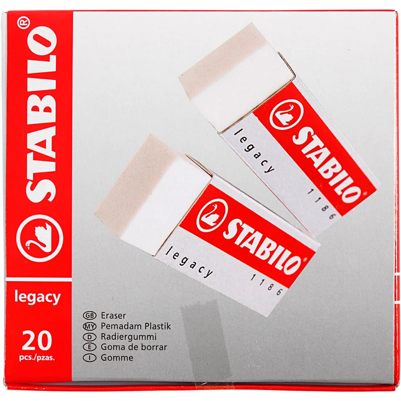 Stabilo Radiergummi, H 1 cm, L 6,3 cm, B 2,3 cm, Weiß, 20 Stk/ 1 Pck [HOB-331405]