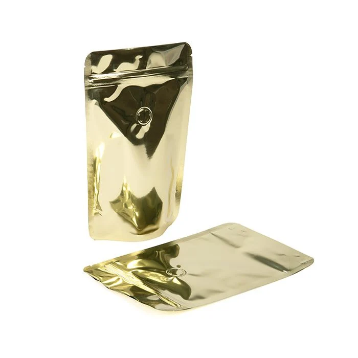Standbodenbeutel Gold 13x7.9x20.6cm 113 Gramm mit Ventil (100 Stück) [ZBGM3SGV]
