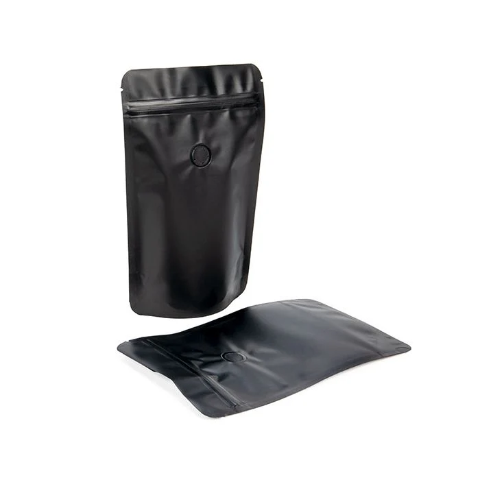 Standbodenbeutel Schwarz 13x7.9x20.6cm 113 Gramm mit Ventil (100 Stück) [ZBGM3MBV]