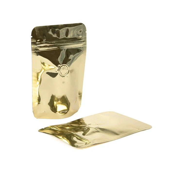 Standbodenbeutel Gold 10.2x6x15.2cm 57 Gramm mit Ventil (100 Stück) [ZBGM2SGV]