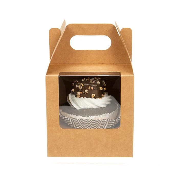 Cupcake-Boxen für 1 Cupcake 10.2x10.2x10.2cm Kraft mit Griffen (100 Stück) [CBS57K]