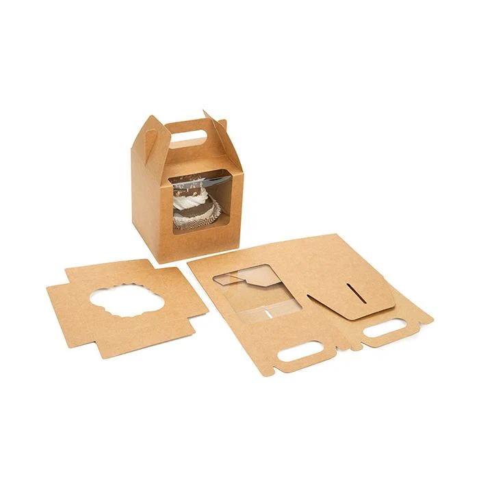 Cupcake-Boxen für 1 Cupcake 10.2x10.2x10.2cm Kraft mit Griffen (100 Stück) [CBS57K]