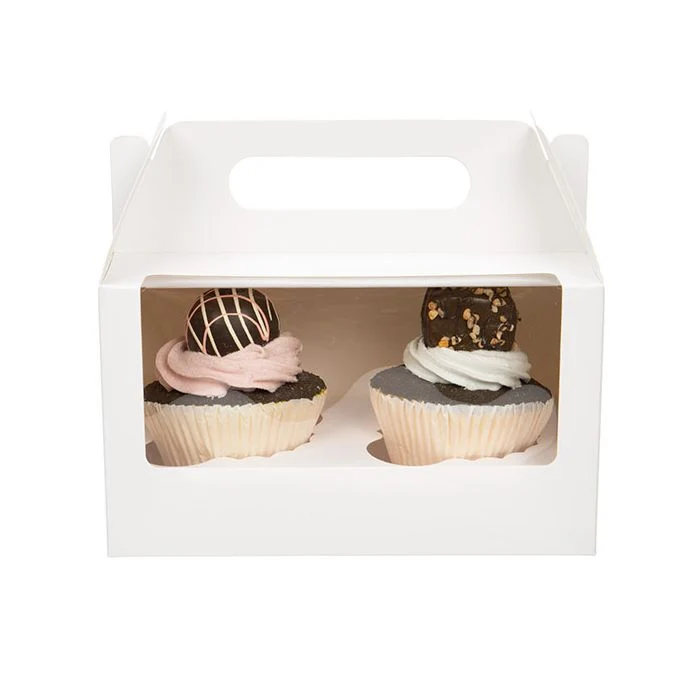 Cupcake-Boxen für 2 Cupcakes 17.8x10.2x10.2cm Weiß mit Griffen (100 Stück) [CBS173W]