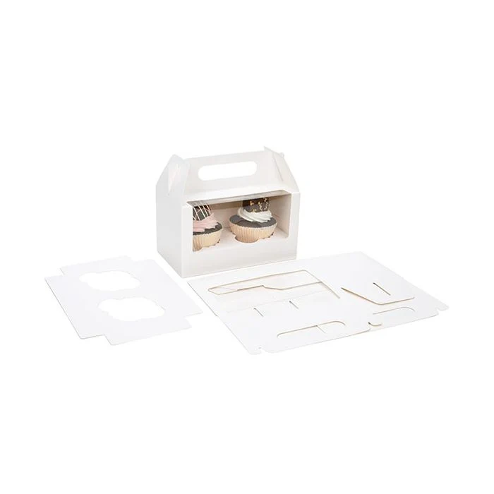 Cupcake-Boxen für 2 Cupcakes 17.8x10.2x10.2cm Weiß mit Griffen (100 Stück) [CBS173W]