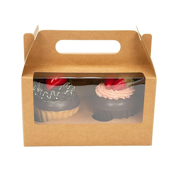 Cupcake-Boxen für 2 Cupcakes 17.8x10.2x10.2cm Kraft mit Griffen (100 Stück) [CBS173K]
