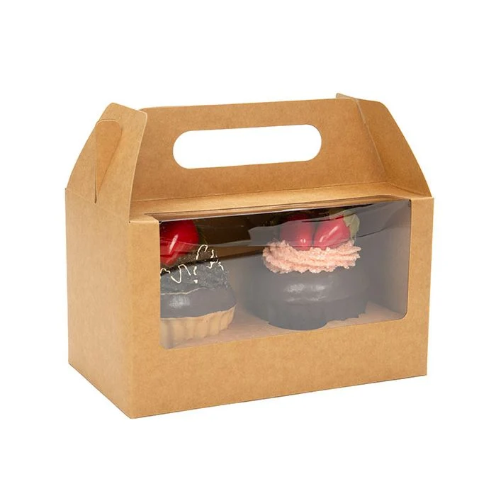 Cupcake-Boxen für 2 Cupcakes 17.8x10.2x10.2cm Kraft mit Griffen (100 Stück) [CBS173K]