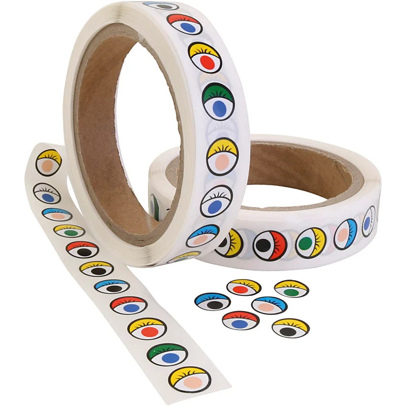 Sticker-Augen am Streifen, D 13 mm, Sortierte Farben, 2000 Stk/ 1 Pck [HOB-230149]