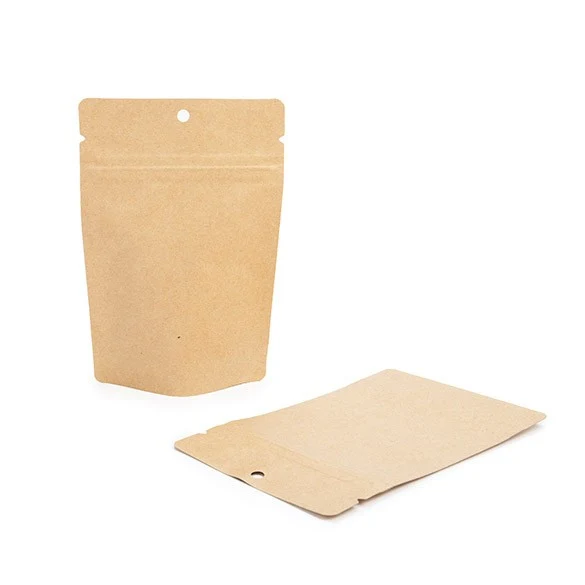 Standbodenbeutel Kraft 10.2x6x15.2cm mit Aufhängeloch | 57 Gramm (100 Stück) [ZBGSK2H]