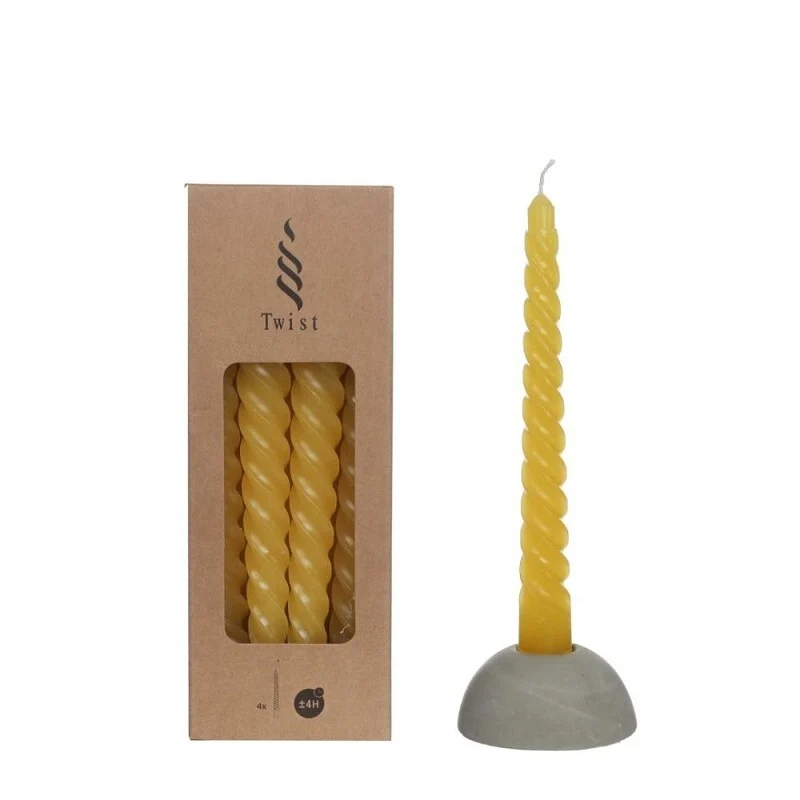 Kerzen Gedreht Gelb | H: 19cm (4 Stück) [IFS-32242]