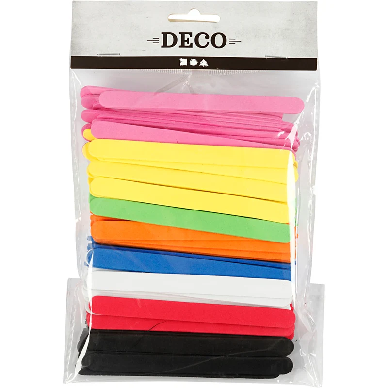 Moosgummi-Eisstiele, L 11,5 cm, B 1 cm, Dicke 2 mm, Sortierte Farben, 120 Stk/ 1 Pck [HOB-790590]