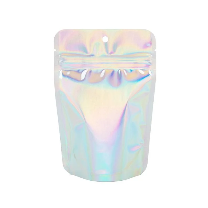 Standbodenbeutel Irisierend/Holographisch 10.2x6x15.2cm mit Aufhängeloch 57 Gramm (25 Stück) [ZBGH2]
