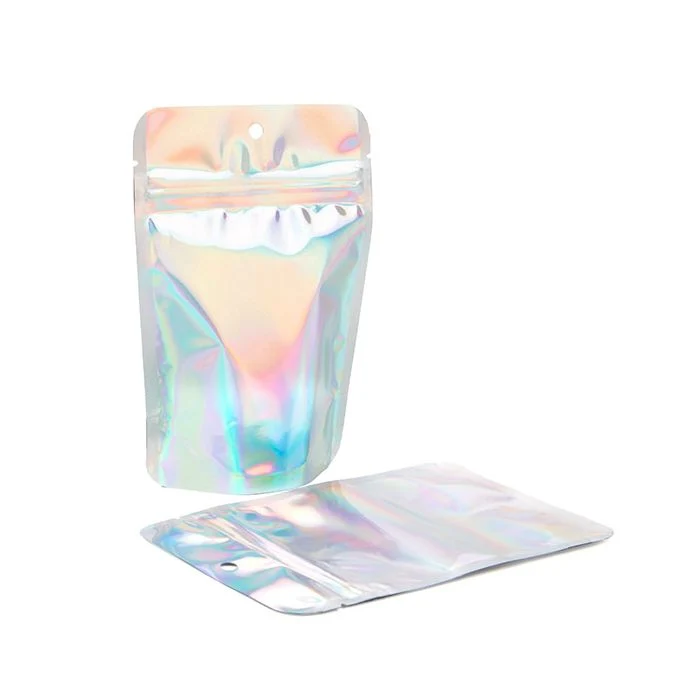 Standbodenbeutel Irisierend/Holographisch 10.2x6x15.2cm mit Aufhängeloch 57 Gramm (25 Stück) [ZBGH2]