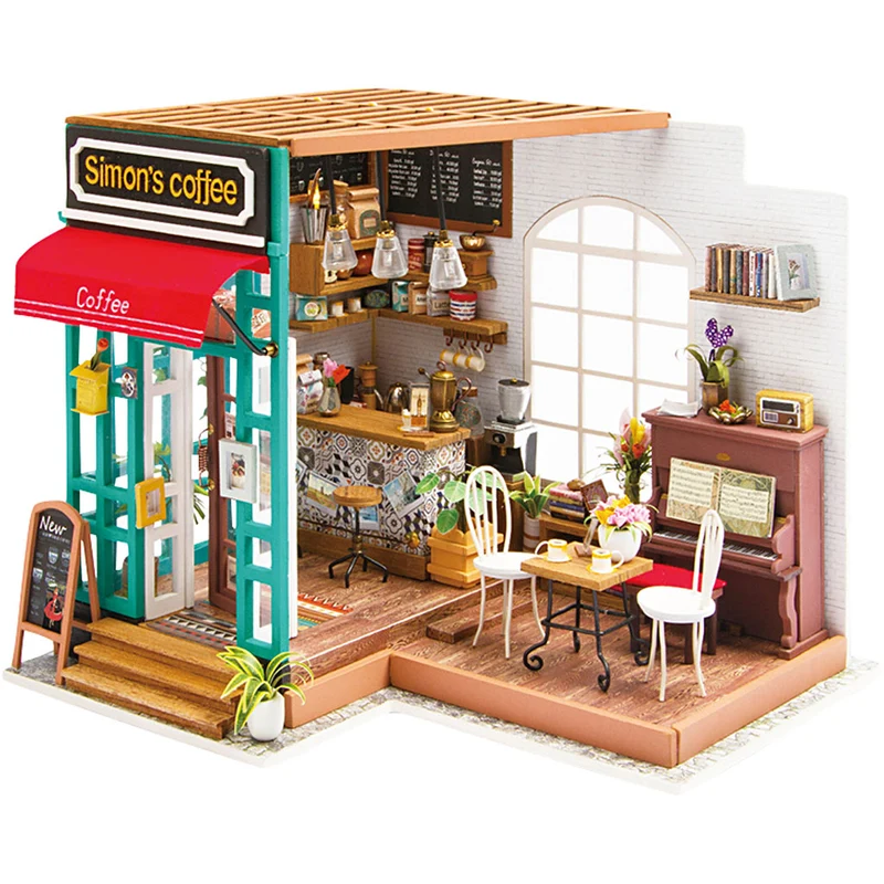 DIY-Miniatur-Zimmer, Kaffeestube, H 19 cm, L 22,6 cm, B 19,4 cm, 1 Stk [HOB-578921]