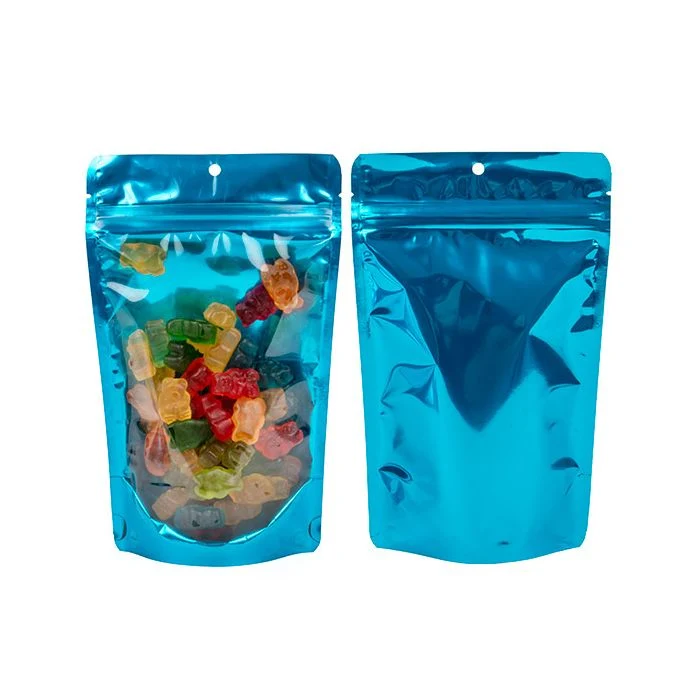 Standbodenbeutel Transparent/Blau 13x7.9x20.6cm |110 Gramm mit Aufhängeloch (100 Stück) [ZBGB3AM]